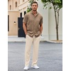COOFANDY Men’s 2 Piece Outfit Casual Short Sleeve Button Down Shirt Beach Summer Loose Pant Sets(Brown Khaki)