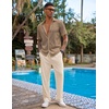 COOFANDY Men’s 2 Piece Outfit Casual Short Sleeve Button Down Shirt Beach Summer Loose Pant Sets(Brown Khaki)