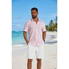 COOFANDY Men’s 2 Piece Outfit Casual Short Sleeve Button Down Shirt and Beach Shorts Set Summer Vacation Outfits for Men(Pink White Stripe)