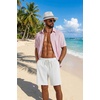 COOFANDY Men’s 2 Piece Outfit Casual Short Sleeve Button Down Shirt and Beach Shorts Set Summer Vacation Outfits for Men(Pink White Stripe)