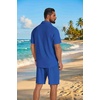 COOFANDY Men’s 2 Piece Outfit Casual Short Sleeve Button Down Shirt and Beach Shorts Set Summer Vacation Outfits for Men(Royal Blue)