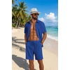 COOFANDY Men’s 2 Piece Outfit Casual Short Sleeve Button Down Shirt and Beach Shorts Set Summer Vacation Outfits for Men(Royal Blue)