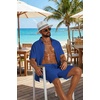 COOFANDY Men’s 2 Piece Outfit Casual Short Sleeve Button Down Shirt and Beach Shorts Set Summer Vacation Outfits for Men(Royal Blue)