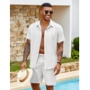 COOFANDY Men’s 2 Piece Outfits Cuban Guayabera Short Sleeve Shirts and Shorts Summer Beach Vacation Set(White)