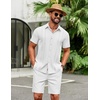 COOFANDY Men’s 2 Piece Outfits Cuban Guayabera Short Sleeve Shirts and Shorts Summer Beach Vacation Set(White)