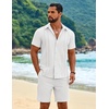 COOFANDY Men’s 2 Piece Outfits Cuban Guayabera Short Sleeve Shirts and Shorts Summer Beach Vacation Set(White)