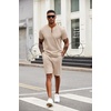 COOFANDY Men’s 2 Piece Set Short Sleeve Polo Shirt and Shorts Summer Suits | Short Sleeve 1/4 Zip Polo Top, Drawstring Shorts, Pockets, Sportwear, Casual, Fashion, Vacation, Beach, Travel, Streetwear(Light Khaki)