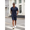 COOFANDY Men’s 2 Piece Set Short Sleeve Polo Shirt and Shorts Summer Suits | Short Sleeve 1/4 Zip Polo Top, Drawstring Shorts, Pockets, Sportwear, Casual, Fashion, Vacation, Beach, Travel, Streetwear(Navy Blue)