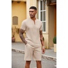 COOFANDY Men’s 2 Piece Set Short Sleeve Polo Shirt and Shorts Summer Suits | Short Sleeve 1/4 Zip Polo Top, Drawstring Shorts, Pockets, Sportwear, Casual, Fashion, Vacation, Beach, Travel, Streetwear(Light Khaki)