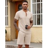 COOFANDY Men’s 2 Piece Set Short Sleeve Polo Shirt and Shorts Summer Suits | Short Sleeve 1/4 Zip Polo Top, Drawstring Shorts, Pockets, Sportwear, Casual, Fashion, Vacation, Beach, Travel, Streetwear(Champagne)