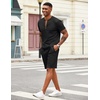 COOFANDY Men’s 2 Piece Set Short Sleeve Polo Shirt and Shorts Summer Suits | Short Sleeve 1/4 Zip Polo Top, Drawstring Shorts, Pockets, Sportwear, Casual, Fashion, Vacation, Beach, Travel, Streetwear(01-black)