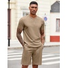 COOFANDY Men’s 2 Piece Set Short Sleeve Polo Shirt and Shorts Summer Suits | Short Sleeve 1/4 Zip Polo Top, Drawstring Shorts, Pockets, Sportwear, Casual, Fashion, Vacation, Beach, Travel, Streetwear(Khaki)