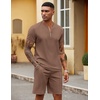 COOFANDY Men’s 2 Piece Set Short Sleeve Polo Shirt and Shorts Summer Suits | Short Sleeve 1/4 Zip Polo Top, Drawstring Shorts, Pockets, Sportwear, Casual, Fashion, Vacation, Beach, Travel, Streetwear(Brown)