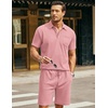 COOFANDY Men’s 2 Pieces Outfits Waffle Knit Polo Shirt and Shorts Set | Short Set, Matching Set, Clothing Sets, Casual, Athletic Jogging Summer Tracksuit with Pockets, Vacation, Outfits(Pale Pink)