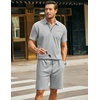 COOFANDY Men’s 2 Pieces Outfits Waffle Knit Polo Shirt and Shorts Set | Short Set, Matching Set, Clothing Sets, Casual, Athletic Jogging Summer Tracksuit with Pockets, Vacation, Outfits(Light Grey)