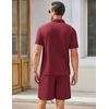 COOFANDY Men’s 2 Pieces Outfits Waffle Knit Polo Shirt and Shorts Set | Short Set, Matching Set, Clothing Sets, Casual, Athletic Jogging Summer Tracksuit with Pockets, Vacation, Outfits(Wine Red)