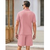 COOFANDY Men’s 2 Pieces Outfits Waffle Knit Polo Shirt and Shorts Set | Short Set, Matching Set, Clothing Sets, Casual, Athletic Jogging Summer Tracksuit with Pockets, Vacation, Outfits(Pale Pink)