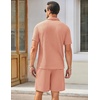 COOFANDY Men’s 2 Pieces Outfits Waffle Knit Polo Shirt and Shorts Set | Short Set, Matching Set, Clothing Sets, Casual, Athletic Jogging Summer Tracksuit with Pockets, Vacation, Outfits(Pink)