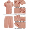 COOFANDY Men’s 2 Pieces Outfits Waffle Knit Polo Shirt and Shorts Set | Short Set, Matching Set, Clothing Sets, Casual, Athletic Jogging Summer Tracksuit with Pockets, Vacation, Outfits(Pink)