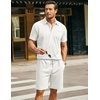 COOFANDY Men’s 2 Pieces Outfits Waffle Knit Polo Shirt and Shorts Set | Short Set, Matching Set, Clothing Sets, Casual, Athletic Jogging Summer Tracksuit with Pockets, Vacation, Outfits(White)