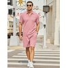COOFANDY Men’s 2 Pieces Outfits Waffle Knit Polo Shirt and Shorts Set | Short Set, Matching Set, Clothing Sets, Casual, Athletic Jogging Summer Tracksuit with Pockets, Vacation, Outfits(Pale Pink)