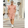 COOFANDY Men’s 2 Pieces Outfits Waffle Knit Polo Shirt and Shorts Set | Short Set, Matching Set, Clothing Sets, Casual, Athletic Jogging Summer Tracksuit with Pockets, Vacation, Outfits(Pink)