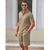 COOFANDY Men’s 2 Pieces Outfits Waffle Knit Polo Shirt and Shorts Set | Short Set, Matching Set, Clothing Sets, Casual, Athletic Jogging Summer Tracksuit with Pockets, Vacation, Outfits(Khaki)