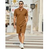 COOFANDY Men’s 2 Pieces Outfits Waffle Knit Polo Shirt and Shorts Set | Short Set, Matching Set, Clothing Sets, Casual, Athletic Jogging Summer Tracksuit with Pockets, Vacation, Outfits(Light Brown)