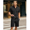 COOFANDY Men’s 2 Pieces Outfits Waffle Knit Polo Shirt and Shorts Set | Short Set, Matching Set, Clothing Sets, Casual, Athletic Jogging Summer Tracksuit with Pockets, Vacation, Outfits(Black)