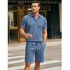 COOFANDY Men’s 2 Pieces Outfits Waffle Knit Polo Shirt and Shorts Set | Short Set, Matching Set, Clothing Sets, Casual, Athletic Jogging Summer Tracksuit with Pockets, Vacation, Outfits(Blue)