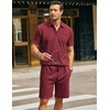 COOFANDY Men’s 2 Pieces Outfits Waffle Knit Polo Shirt and Shorts Set | Short Set, Matching Set, Clothing Sets, Casual, Athletic Jogging Summer Tracksuit with Pockets, Vacation, Outfits(Wine Red)