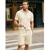 COOFANDY Men’s 2 Pieces Outfits Waffle Knit Polo Shirt and Shorts Set | Short Set, Matching Set, Clothing Sets, Casual, Athletic Jogging Summer Tracksuit with Pockets, Vacation, Outfits(Beige)
