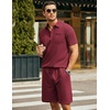 COOFANDY Men’s 2 Pieces Outfits Waffle Knit Polo Shirt and Shorts Set | Short Set, Matching Set, Clothing Sets, Casual, Athletic Jogging Summer Tracksuit with Pockets, Vacation, Outfits(Wine Red)