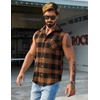 COOFANDY Mens Lightweight Sleeveless Flannel Shirt Button Up Plaid Shirts | Raw Edge Design,Casual Summer Beach Tank Top,Classic Buffalo Plaid,,with Chest Pocket,for Daily Wear,Cowboy Costume,Parties(Yellow)