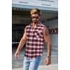 COOFANDY Mens Lightweight Sleeveless Flannel Shirt Button Up Plaid Shirts | Raw Edge Design,Casual Summer Beach Tank Top,Classic Buffalo Plaid,,with Chest Pocket,for Daily Wear,Cowboy Costume,Parties(Red-1)