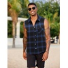 COOFANDY Mens Lightweight Sleeveless Flannel Shirt Button Up Plaid Shirts | Raw Edge Design,Casual Summer Beach Tank Top,Classic Buffalo Plaid,,with Chest Pocket,for Daily Wear,Cowboy Costume,Parties(Blue-1)