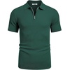 COOFANDY Mens Textured Knit Polo Shirts Zipper Polo Shirts Short Sleeve Casual Lightweight Golf Shirt(Green)