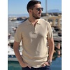 COOFANDY Mens Textured Knit Polo Shirts Zipper Polo Shirts Short Sleeve Casual Lightweight Golf Shirt(Khaki)