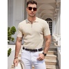 COOFANDY Mens Textured Knit Polo Shirts Zipper Polo Shirts Short Sleeve Casual Lightweight Golf Shirt(Khaki)