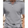 COOFANDY Mens Textured Knit Polo Shirts Zipper Polo Shirts Short Sleeve Casual Lightweight Golf Shirt(Light Grey)