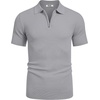 COOFANDY Mens Textured Knit Polo Shirts Zipper Polo Shirts Short Sleeve Casual Lightweight Golf Shirt(Light Grey)