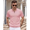 COOFANDY Mens Textured Knit Polo Shirts Zipper Polo Shirts Short Sleeve Casual Lightweight Golf Shirt(Pink)