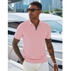 COOFANDY Mens Textured Knit Polo Shirts Zipper Polo Shirts Short Sleeve Casual Lightweight Golf Shirt(Pink)