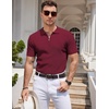 COOFANDY Mens Textured Knit Polo Shirts Zipper Polo Shirts Short Sleeve Casual Lightweight Golf Shirt(Wine Red)