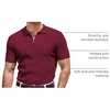 COOFANDY Mens Textured Knit Polo Shirts Zipper Polo Shirts Short Sleeve Casual Lightweight Golf Shirt(Wine Red)