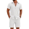 COOFANDY Men’s 2 Piece Outfits Cuban Guayabera Short Sleeve Shirts and Shorts Summer Beach Vacation Set(White)