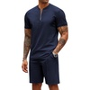 COOFANDY Men’s 2 Piece Set Short Sleeve Polo Shirt and Shorts Summer Suits | Short Sleeve 1/4 Zip Polo Top, Drawstring Shorts, Pockets, Sportwear, Casual, Fashion, Vacation, Beach, Travel, Streetwear(Navy Blue)