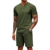 COOFANDY Men’s 2 Piece Set Short Sleeve Polo Shirt and Shorts Summer Suits | Short Sleeve 1/4 Zip Polo Top, Drawstring Shorts, Pockets, Sportwear, Casual, Fashion, Vacation, Beach, Travel, Streetwear(Army Green)
