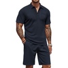 COOFANDY Men’s 2 Pieces Outfits Waffle Knit Polo Shirt and Shorts Set | Short Set, Matching Set, Clothing Sets, Casual, Athletic Jogging Summer Tracksuit with Pockets, Vacation, Outfits(Navy Blue)