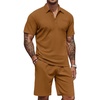 COOFANDY Men’s 2 Pieces Outfits Waffle Knit Polo Shirt and Shorts Set | Short Set, Matching Set, Clothing Sets, Casual, Athletic Jogging Summer Tracksuit with Pockets, Vacation, Outfits(Light Brown)